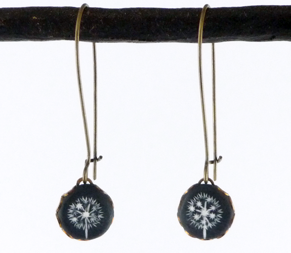  Black Clay & Brass Earrings with Dandelion Puff Design by Yummy & Co.